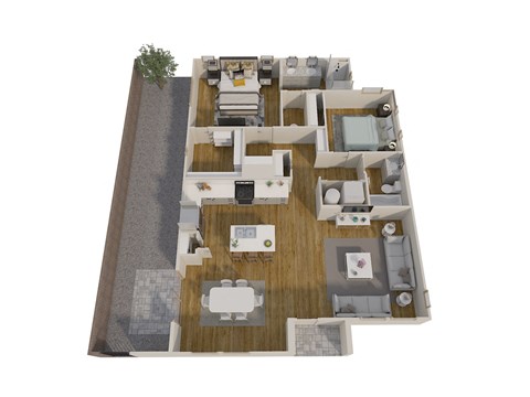 Floor plan for 2 beds, 2 baths, 1151 sqft